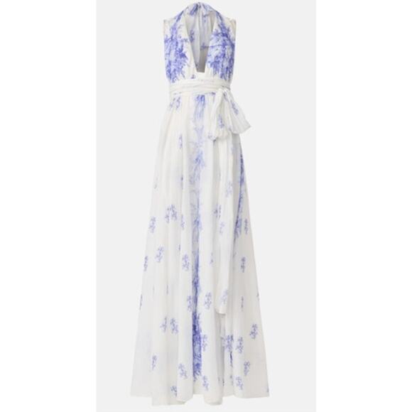 LoveShackFancy Lilah Dress Floral Halter Tie Maxi Victorian Blue White XS / S - Picture 3 of 12